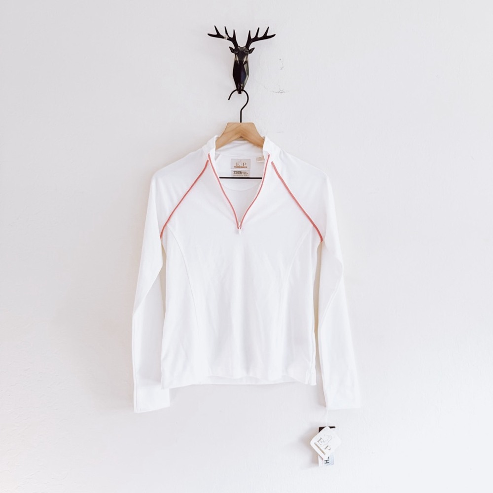 EP Pro Women's White Red Trim Long Sleeve Pullover Top XS NWT